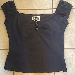 Vintage Off the shoulder Black button Sweetheart Neck Top Cropped Pin Up